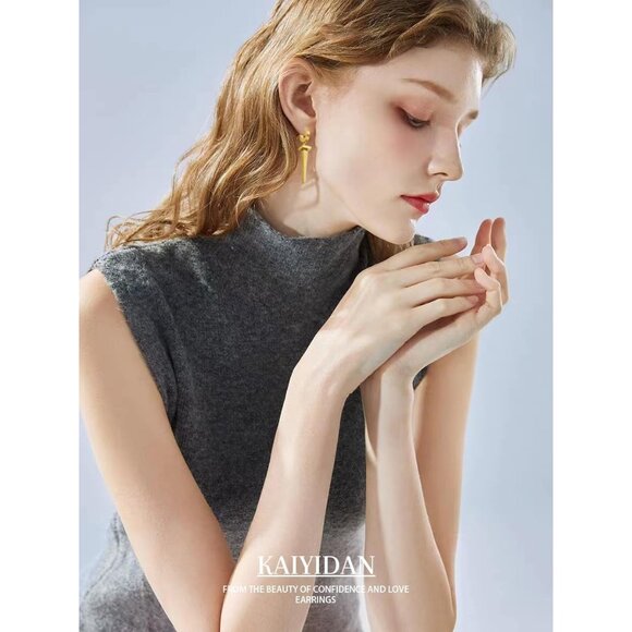 Awl Gold Dangle Statement Vintage Cute Long Summer Earring for Women Jewelry - Picture 9 of 9